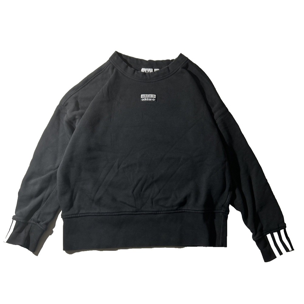 Adidas Cropped Pullover Sweatshirt Women's XS Stripes Black Crew Neck